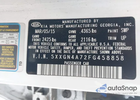 2015 Kia Optima Ex from USA, damaged, VIN 5XXGN4A72FG458858